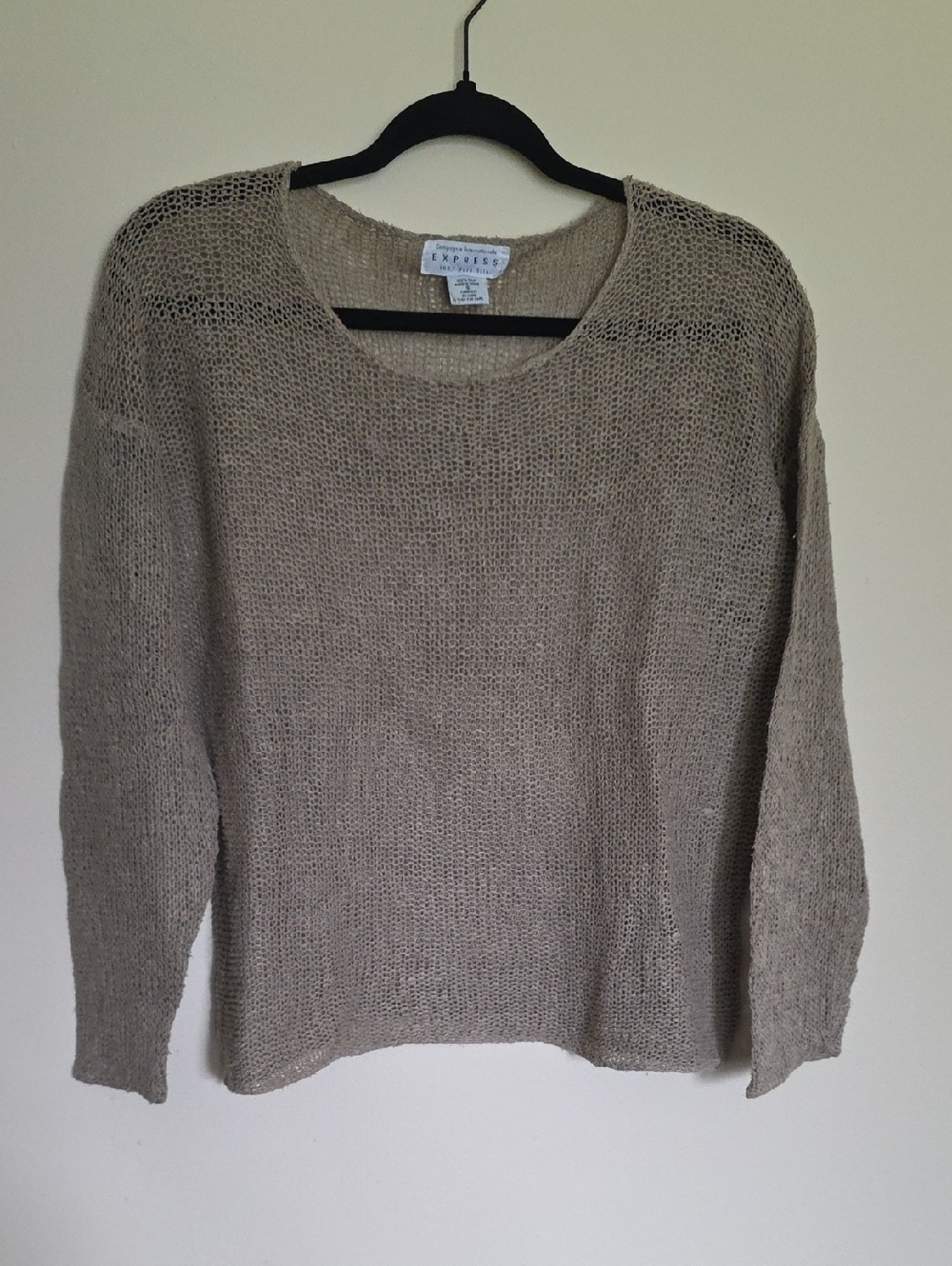 Express Open-Weave Crewneck Silk Sweater in Taupe